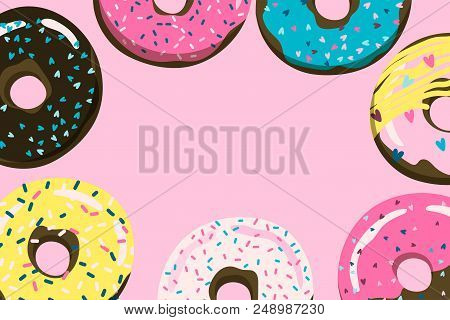 Donuts Pink Background For Cover, Postcard, Banner Etc. Stock Vector