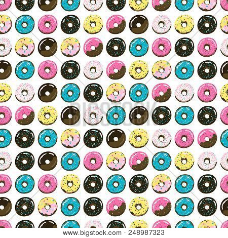 Sweet Summer Retro Donuts Seamless Pattern. Stock Vector