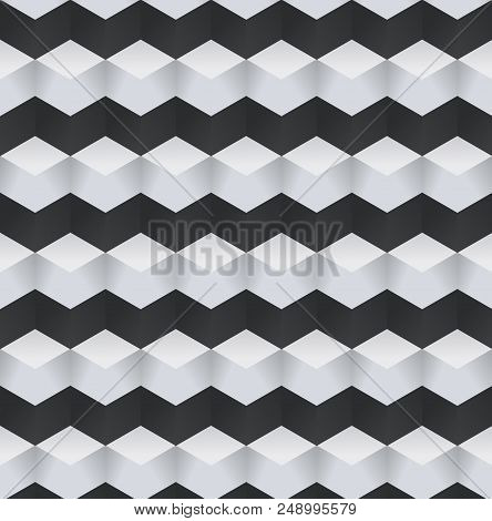 Abstract Black And White 3d Geometric Seamless Pattern. Vector Illustration