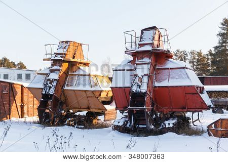 Special Machine For Peat Extraction. Peat Harvester. Agriculture Industry, Peat Farm.
