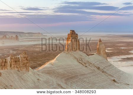 Sunrise Over Ustyurt Plateau. District Of Boszhir. The Bottom Of A Dry Ocean Tethys. Kazakhstan. Sel