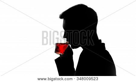 Man Silhouette Drinking Tea, Recreation After Work, Ph Balance Restore, Closeup