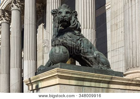 Madrid, Spain - January 22, 2018: Building Of Congress Of Deputies (congreso De Los Diputados) In Ci