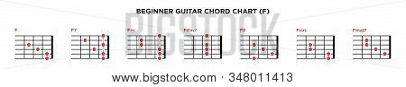 Basic Guitar Chord Chart Icon Vector Template. F Key Guitar Chord.