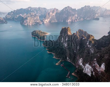 Khao Sok Thailand , Drone Aerial View Over The Lake