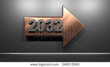 2032 Copper Arrow At Satin Black Wall - 3d Rendering Illustration