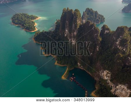 Khao Sok Thailand , Drone Aerial View Over The Lake