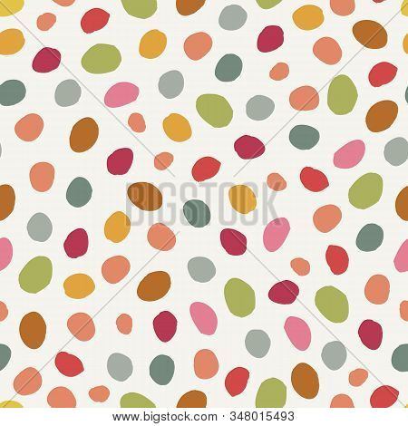 Colorful Irregular Grunge Polca Dots Vector Seamless Pattern. Girly Seamless Pattern. Pink, Yellow, 