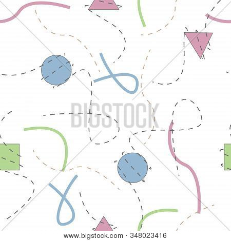 Shapes And Random Lines Seamless Repeat Pattern