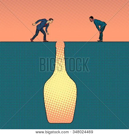 The Symbol Of Alcoholism. Bottle Of Wine. Pit Silhouette. Pop Art Retro Vector Illustration 50s 60s 