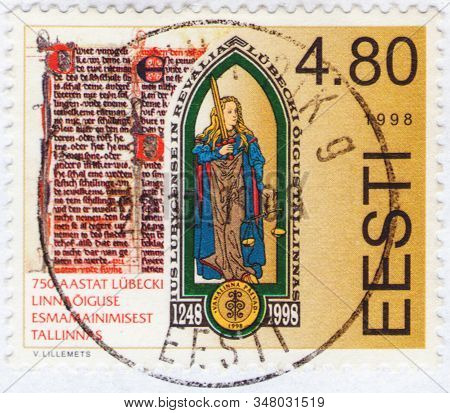 Saint Petersburg, Russia - January 25, 2020: Postage Stamp Issued In The Estonia Dedicated To The 75