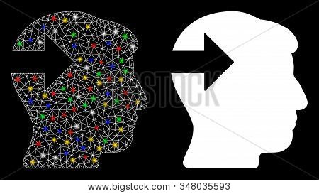 Flare Mesh Head Plug-in Arrow Icon With Lightspot Effect. Abstract Illuminated Model Of Head Plug-in