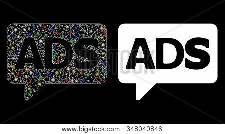 Glossy Mesh Advertisiment Message Icon With Sparkle Effect. Abstract Illuminated Model Of Advertisim