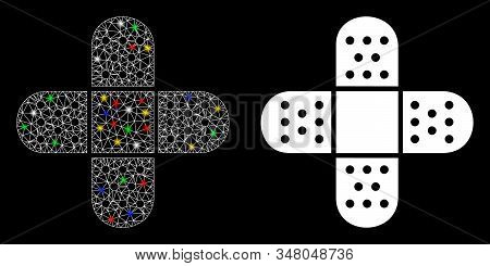 Glossy Mesh Adhesive Patch Icon With Glitter Effect. Abstract Illuminated Model Of Adhesive Patch. S