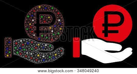 Flare Mesh Rouble Coin Payment Icon With Glow Effect. Abstract Illuminated Model Of Rouble Coin Paym