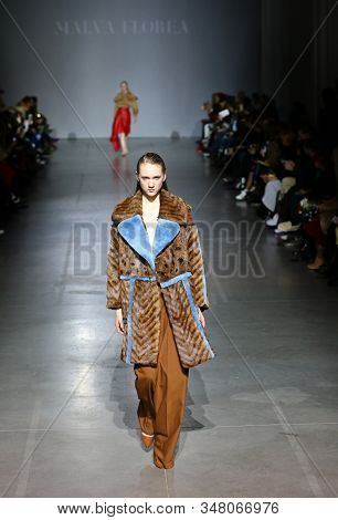 Kyiv, Ukraine - February 5, 2019: Model Presents A Creation By Designer Malva-florea During 44th Ukr