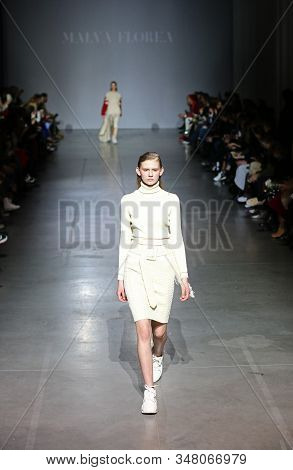 Kyiv, Ukraine - February 5, 2019: Model Presents A Creation By Designer Malva-florea During 44th Ukr