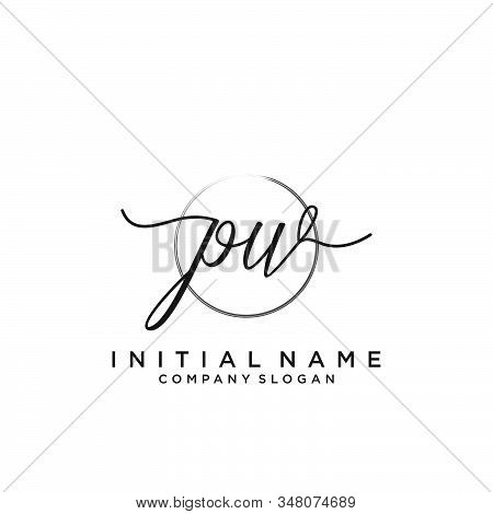 Pw Initial Handwriting Logo With Circle Template Vector.