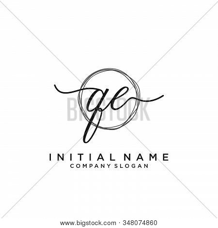 Qe Initial Handwriting Logo With Circle Template Vector.