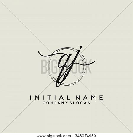 Qj Initial Handwriting Logo With Circle Template Vector.