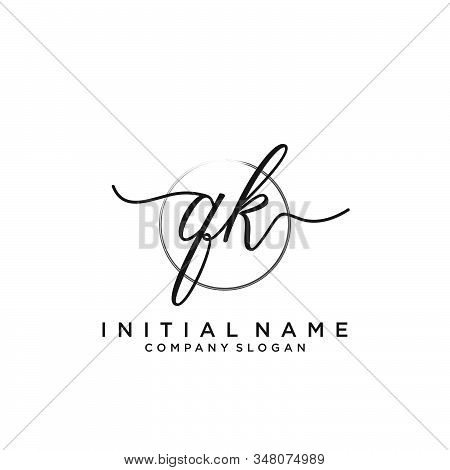 Qk Initial Handwriting Logo With Circle Template Vector.