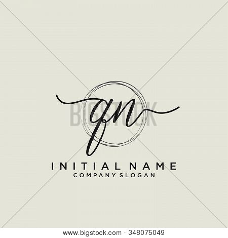 Qn Initial Handwriting Logo With Circle Template Vector.