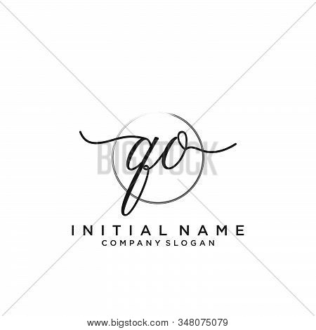 Qo Initial Handwriting Logo With Circle Template Vector.
