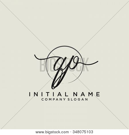 Qp Initial Handwriting Logo With Circle Template Vector.