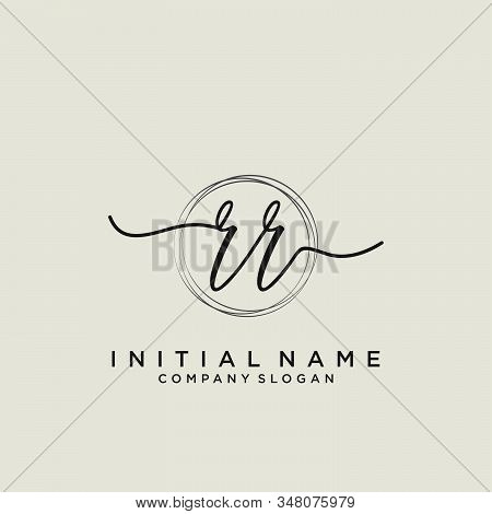 Rr Initial Handwriting Logo With Circle Template Vector.
