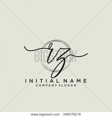 Rz Initial Handwriting Logo With Circle Template Vector.