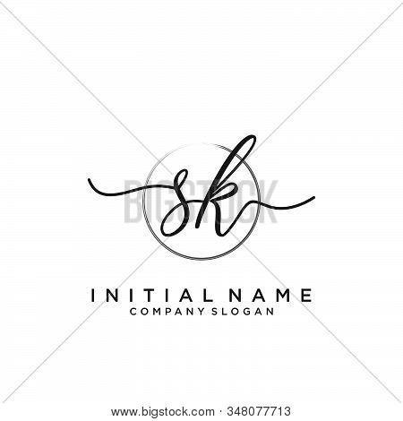 Sk Initial Handwriting Logo With Circle Template Vector.