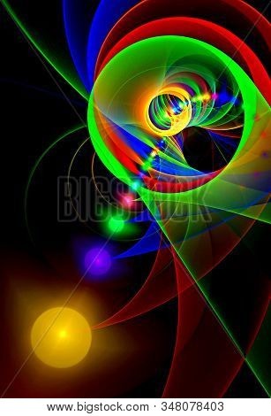 Abstract, Fractal, Computer-generated Image Of Multi-colored Geometric Shapes, Curves And Lines Rese