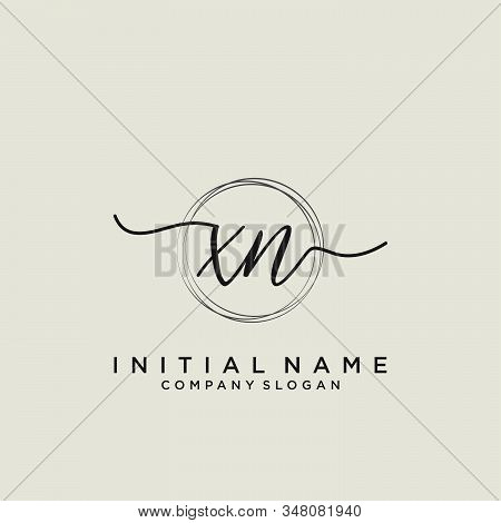 Xn Initial Handwriting Logo With Circle Template Vector.