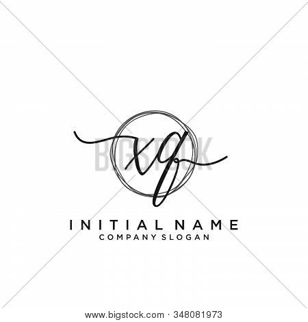 Xq Initial Handwriting Logo With Circle Template Vector.