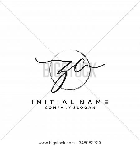 Zc Initial Handwriting Logo With Circle Template Vector.