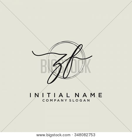 Zf Initial Handwriting Logo With Circle Template Vector.