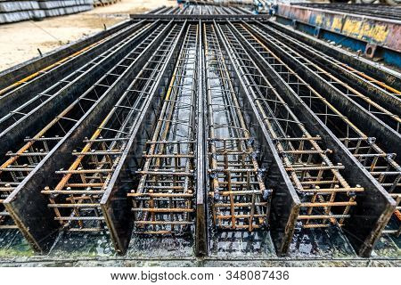 Form For Pouring Reinforced Concrete Piles. Steel Reinforcement Is Laid In The Lodgement.