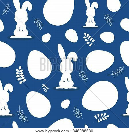 Easter Pattern Classic Blue. Happy Easter Vector Seamless Pattern. Eggs Classic Blue. Easter Backgro