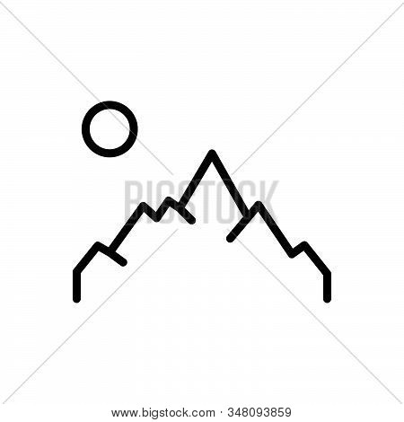 Black Line Icon For Mountain Mountainview Sun Location Place Hill-station Peak Adventure Vintage
