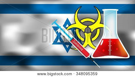Epidemic Danger In Israel Vector Conceptual Medical Illustration - Biohazard Sign With Syringe And G