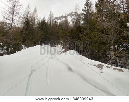 Winter Alpine Landscape For Skitouring In Stubaier Alps In Austria