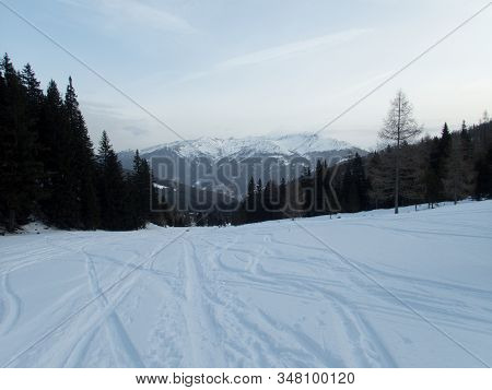 Winter Alpine Landscape For Skitouring In Stubaier Alps In Austria