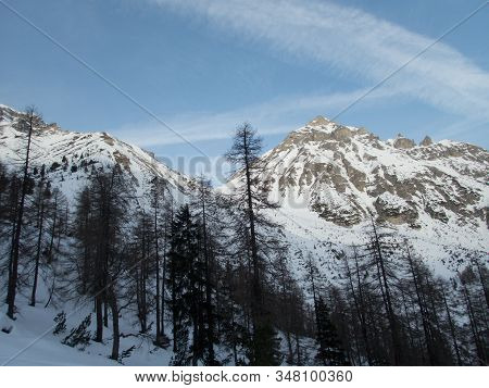 Winter Alpine Landscape For Skitouring In Stubaier Alps In Austria