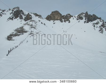 Winter Alpine Landscape For Skitouring In Stubaier Alps In Austria