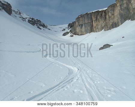 Winter Alpine Landscape For Skitouring In Stubaier Alps In Austria