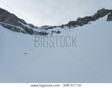 Winter Alpine Landscape For Skitouring In Stubaier Alps In Austria