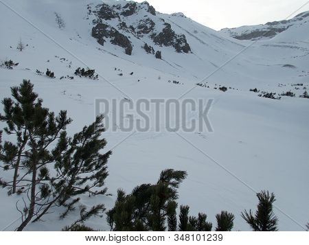 Winter Alpine Landscape For Skitouring In Stubaier Alps In Austria