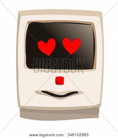 Early Years Desk Top Beige Computer With Love Heart Face On A White Background