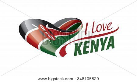National Flag Of The Kenya In The Shape Of A Heart And The Inscription I Love Kenya. Vector Illustra