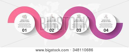 Vector Template Circle Infographics. Business Concept With 4 Options And Parts. Four Steps For Conte